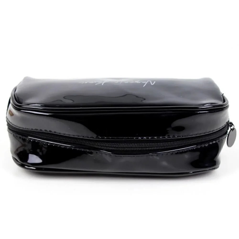 NAZANIN KAVARI BLACK PVC MAKEUP ZIP CASE BRUSH HOLDER COSMETIC BAG PURSE
